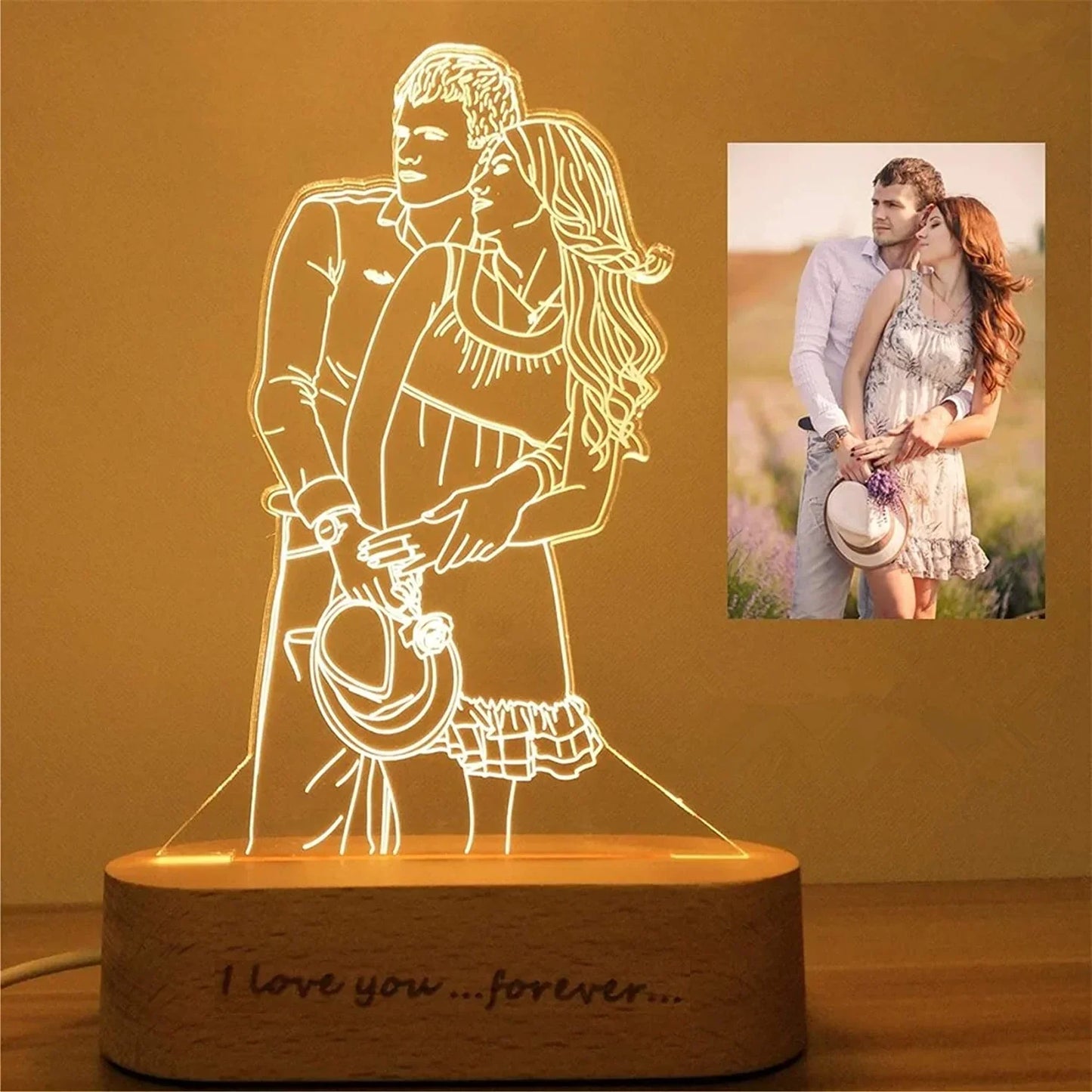 Customized 3D Engraved LED Lamp – Couple Design