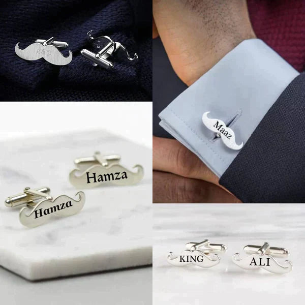 Personalized Engraved Moustache Cufflinks – Custom Gift for Men