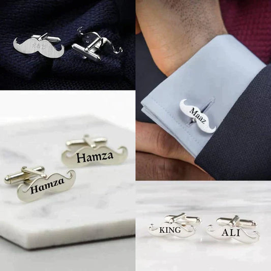 Personalized Engraved Moustache Cufflinks – Custom Gift for Men